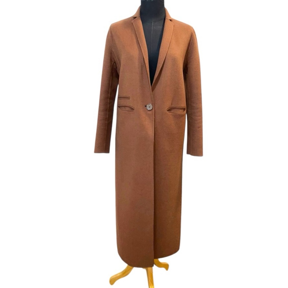 🤎 𝐌𝐀𝐉𝐄 Galaxie Wool Blend Long Coat Camel/Tobacco - Picture 3 of 11